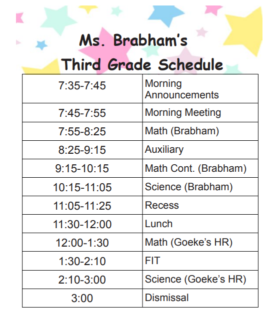 Ms. Brabham's Schedule